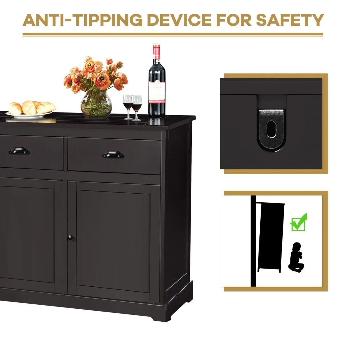 Buffet Sideboard with Cabinets Drawers and Adjustable Shelf