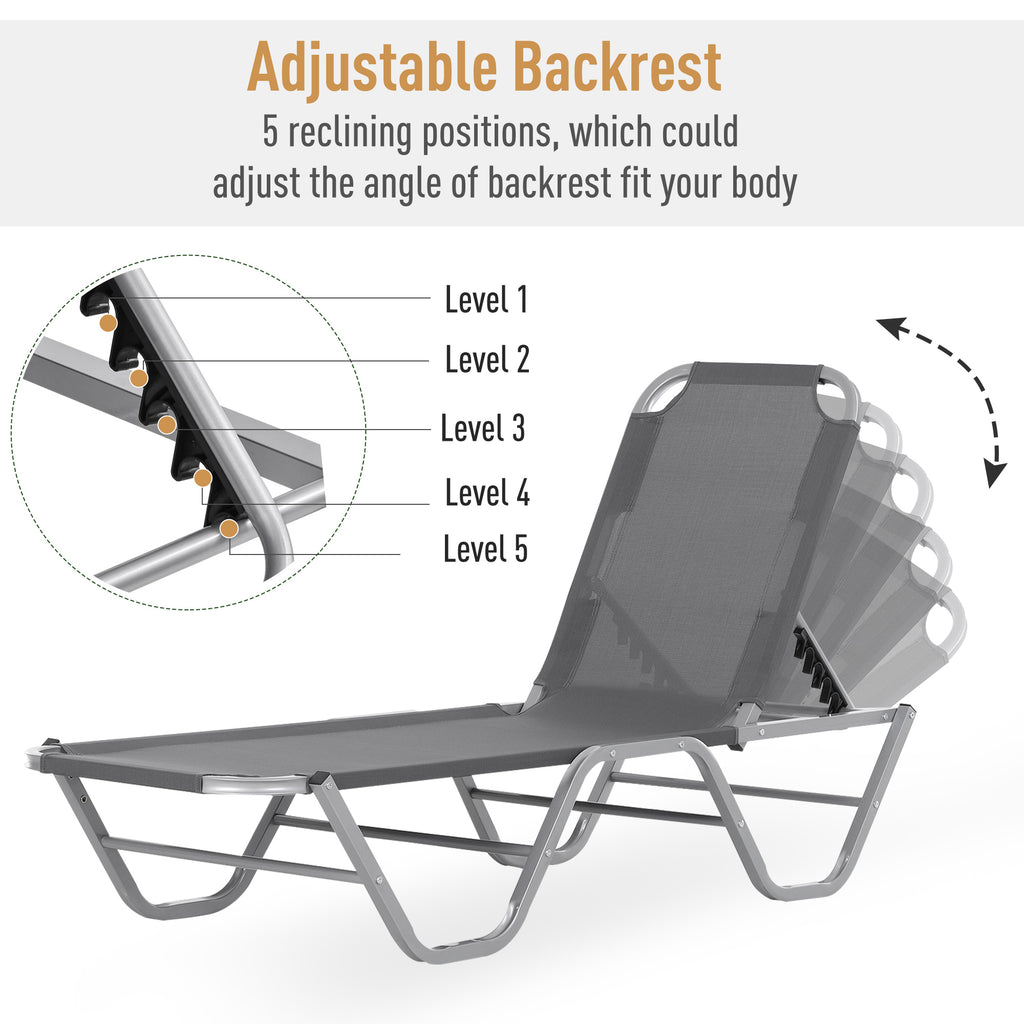 Sun Lounger Relaxer Recliner W/ 5-Position Adjustable Backrest Pool Sun Bathing