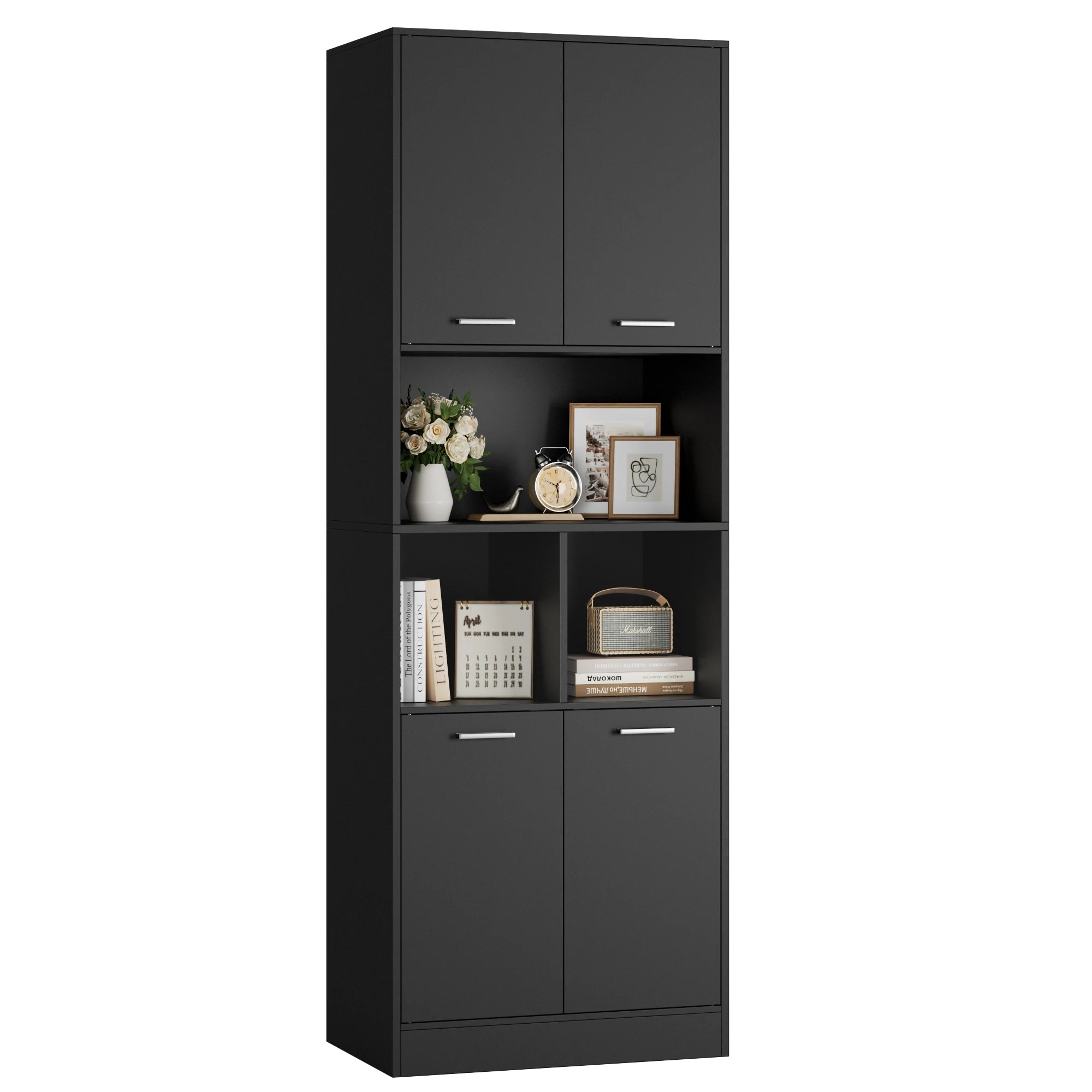 Bathroom Tall Cabinets White Tall Storage Cabinet with Doors and Open Shelves Bookcase for Living Room Kitchen180.5X60X40Cm