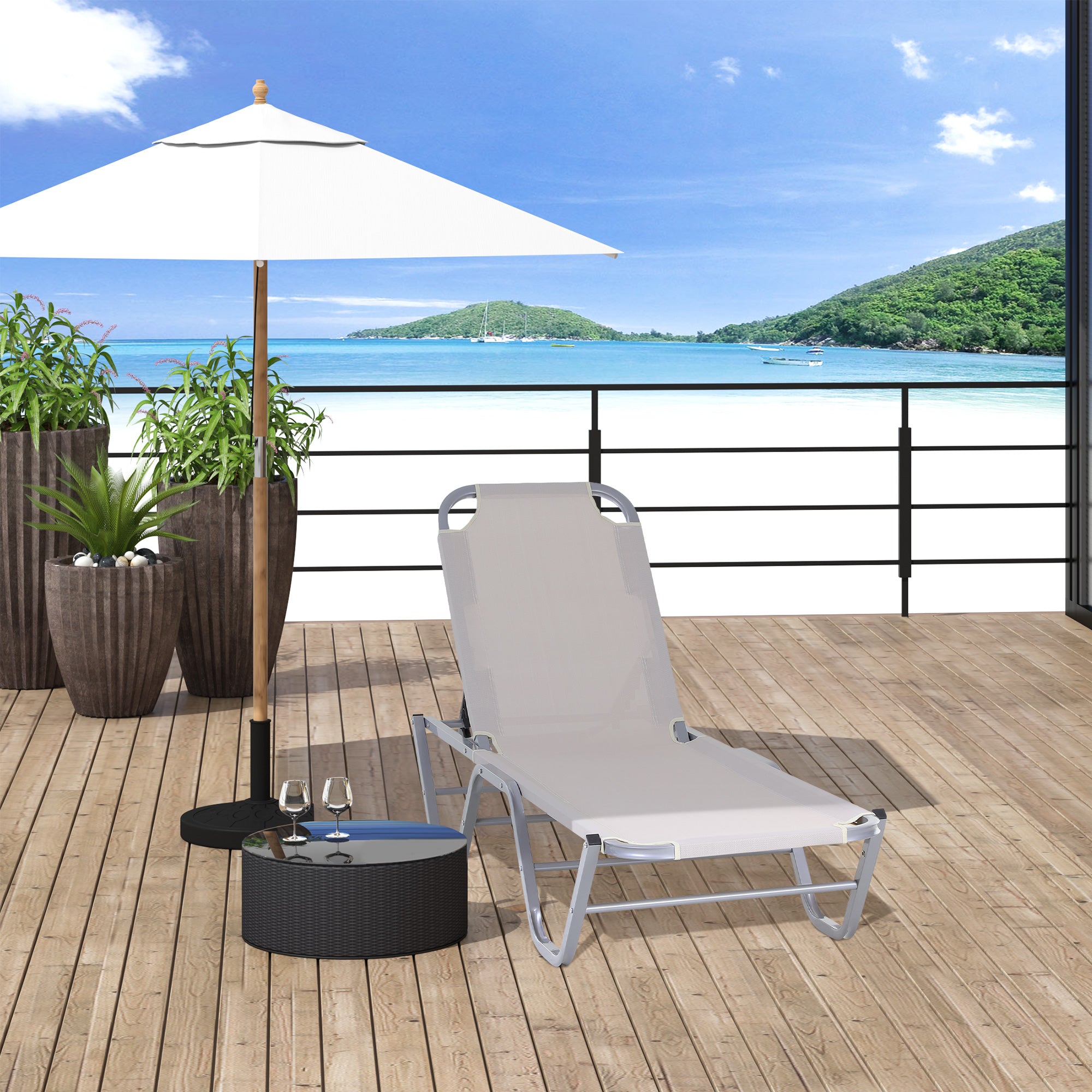 Sun Lounger Relaxer Recliner W/ 5-Position Adjustable Backrest Pool Sun Bathing