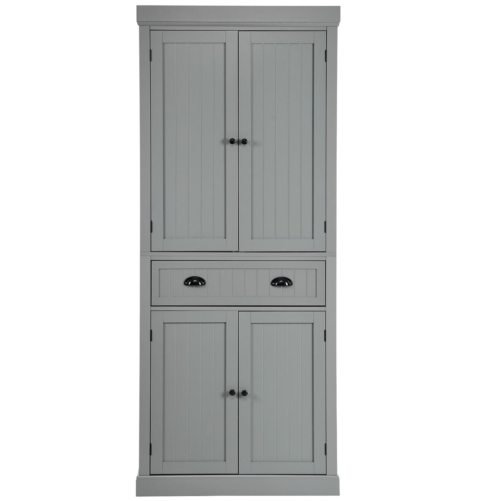4-Door Tall Kitchen Cupboard Adjustable Shelves and Drawer