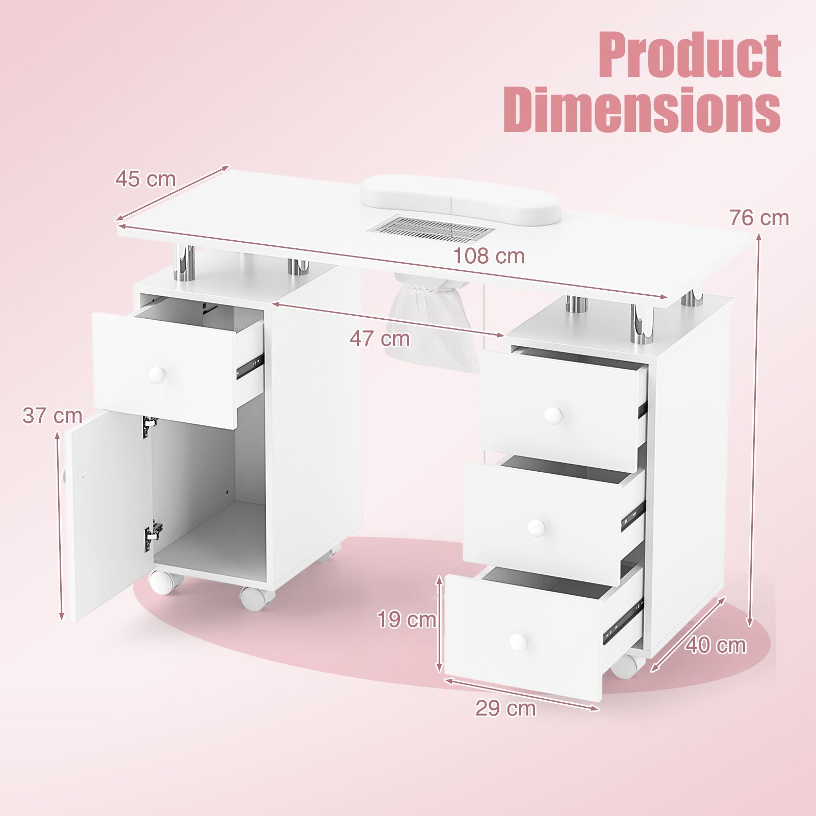 Manicure Table Nail Desk with Electric Dust Collector