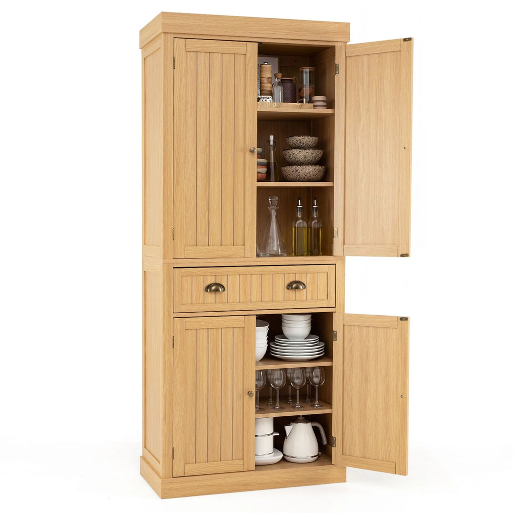 4-Door Tall Kitchen Cupboard Adjustable Shelves and Drawer