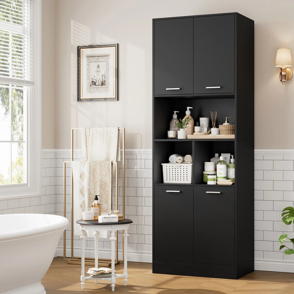 Bathroom Tall Cabinets White Tall Storage Cabinet with Doors and Open Shelves Bookcase for Living Room Kitchen180.5X60X40Cm