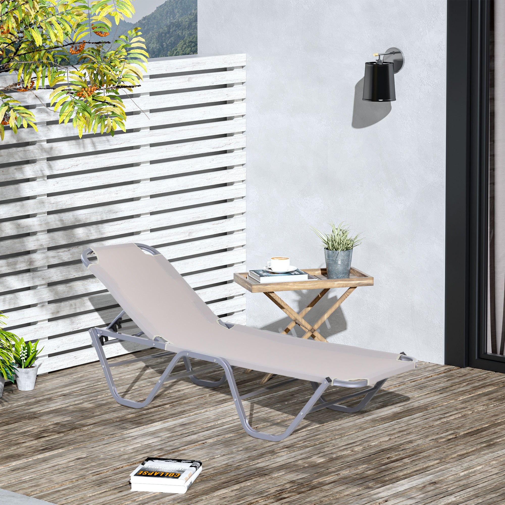 Sun Lounger Relaxer Recliner W/ 5-Position Adjustable Backrest Pool Sun Bathing