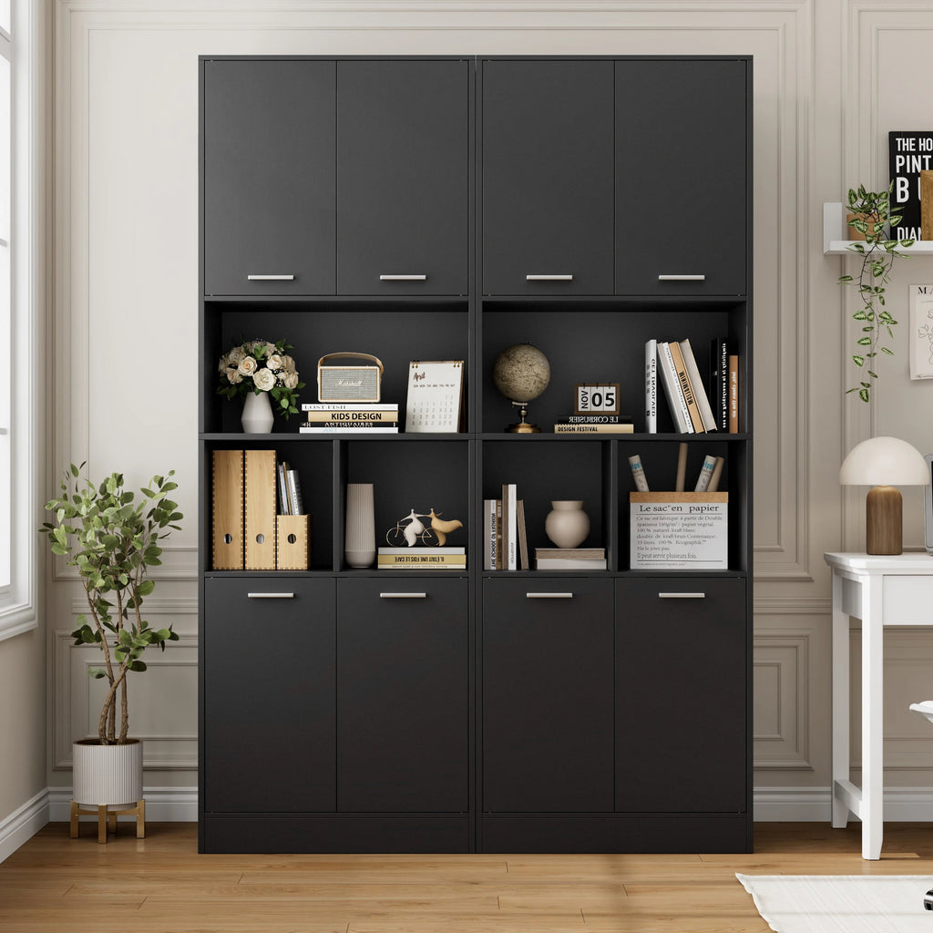 Bathroom Tall Cabinets White Tall Storage Cabinet with Doors and Open Shelves Bookcase for Living Room Kitchen180.5X60X40Cm