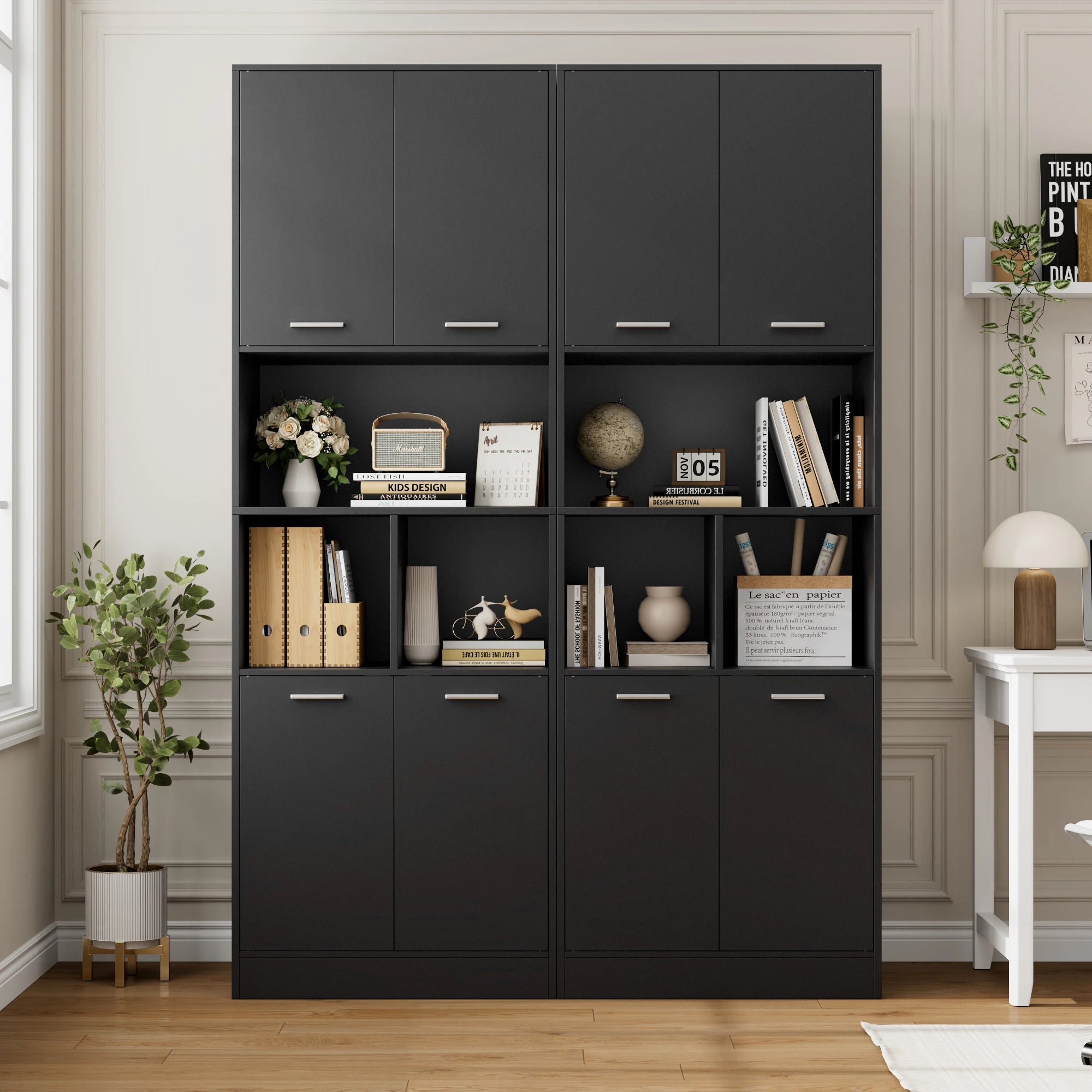 Bathroom Tall Cabinets White Tall Storage Cabinet with Doors and Open Shelves Bookcase for Living Room Kitchen180.5X60X40Cm
