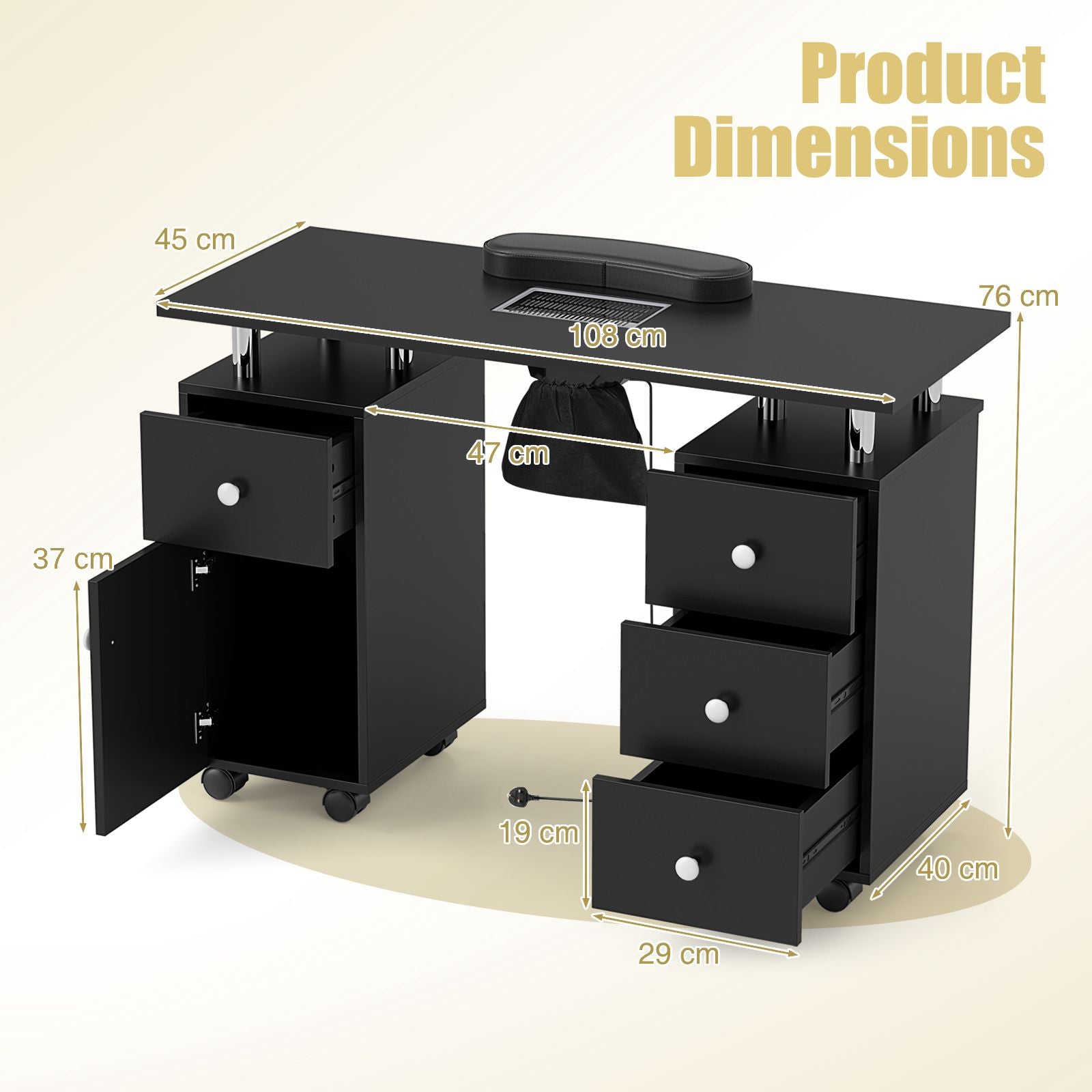 Manicure Table Nail Desk with Electric Dust Collector