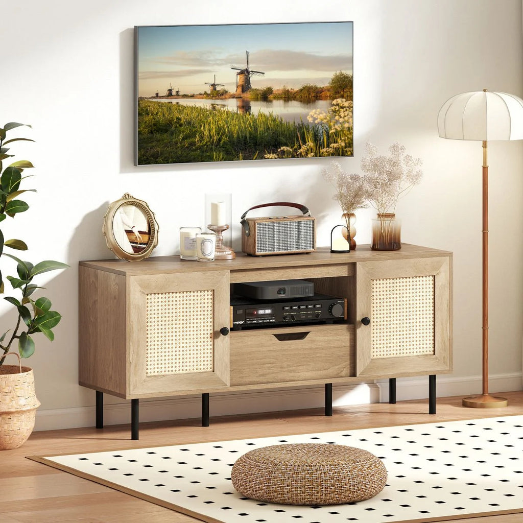 TV Stand for 60 Inch TV with Cabinets and Storage Shelf