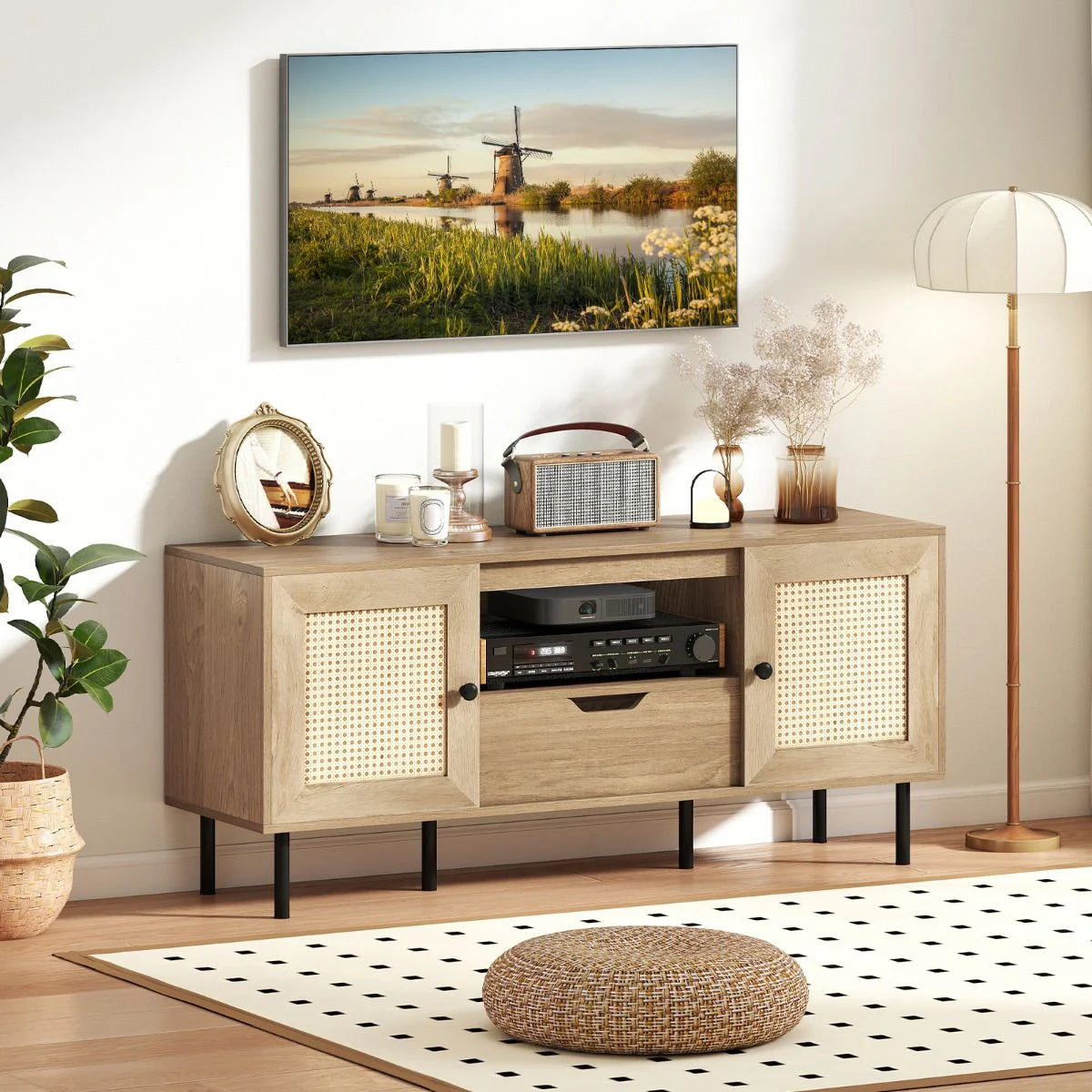 TV Stand for 60 Inch TV with Cabinets and Storage Shelf