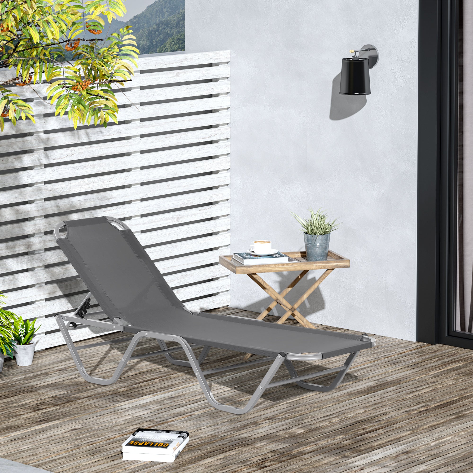 Sun Lounger Relaxer Recliner W/ 5-Position Adjustable Backrest Pool Sun Bathing