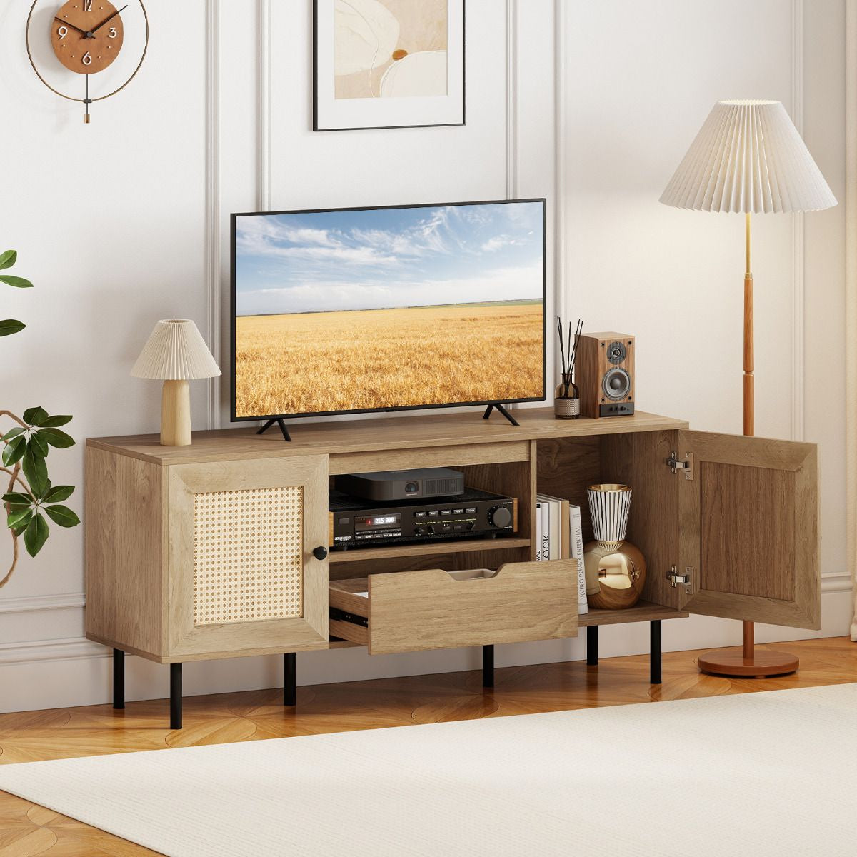 TV Stand for 60 Inch TV with Cabinets and Storage Shelf