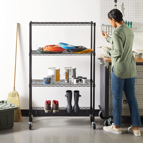 4-Shelf Storage Unit with Height Adjustable Shelves and Levelling Feet, 640 Kg Max Weight, Black, 35.6 Cm D X 91.4 Cm W X 137.1 Cm H