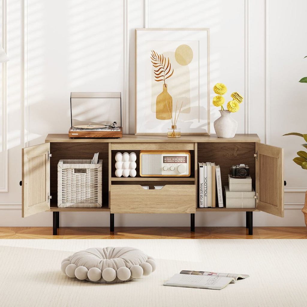 TV Stand for 60 Inch TV with Cabinets and Storage Shelf