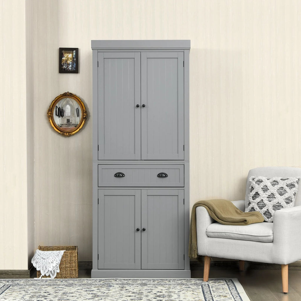 4-Door Tall Kitchen Cupboard Adjustable Shelves and Drawer