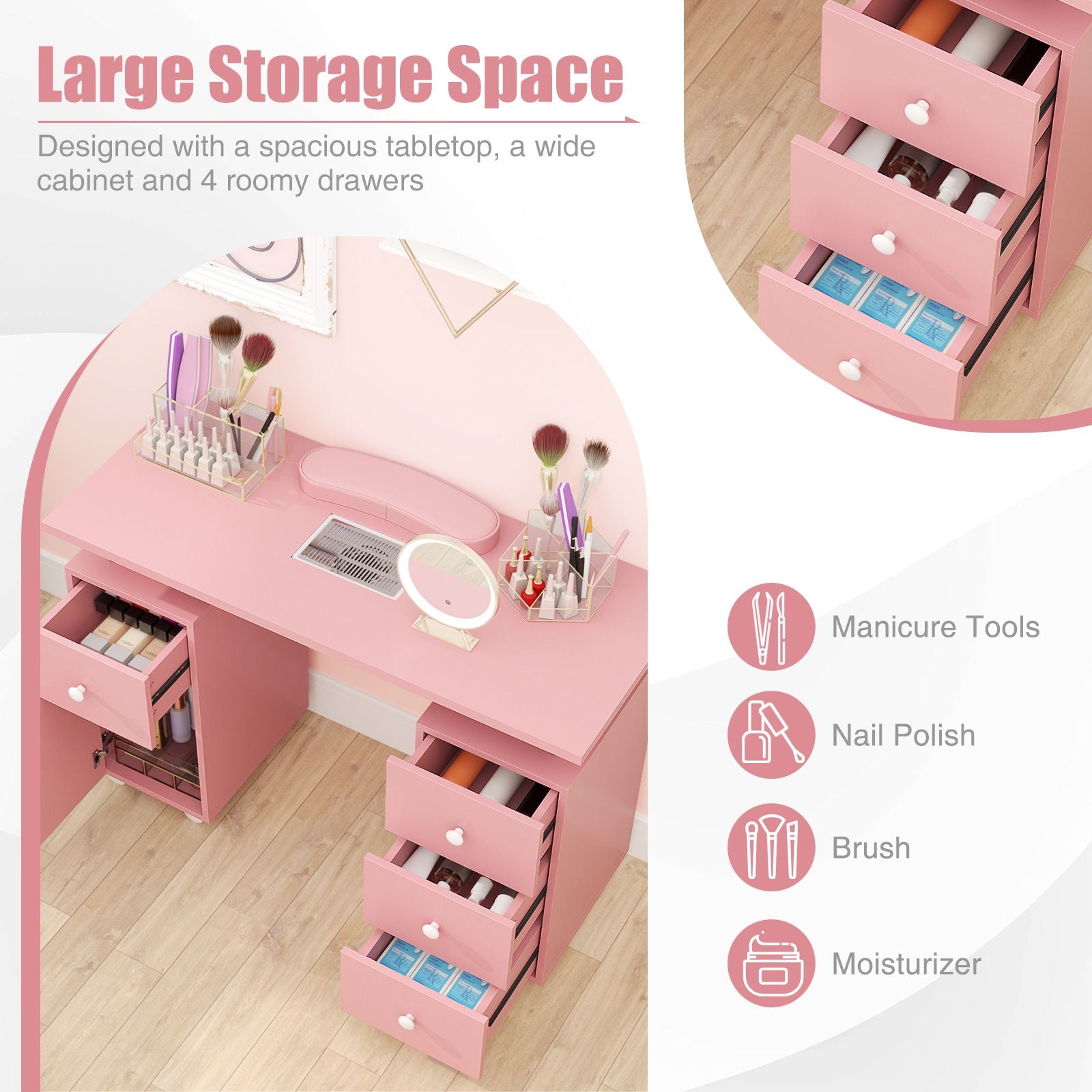 Manicure Table Nail Desk with Electric Dust Collector