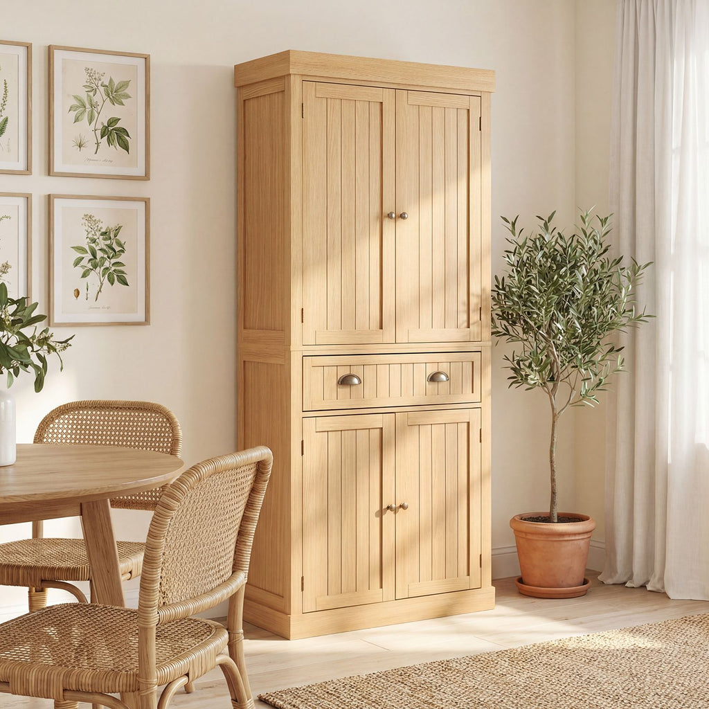 4-Door Tall Kitchen Cupboard Adjustable Shelves and Drawer