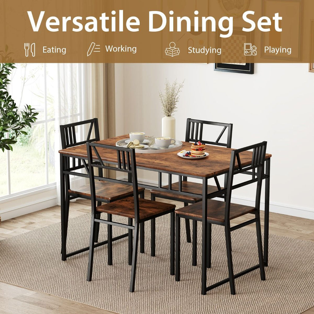 Practical Tabletop Industrial-Style Kitchen Table and 4 Chairs with Wood like Tabletop an ...
