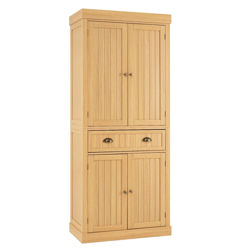 4-Door Tall Kitchen Cupboard Adjustable Shelves and Drawer