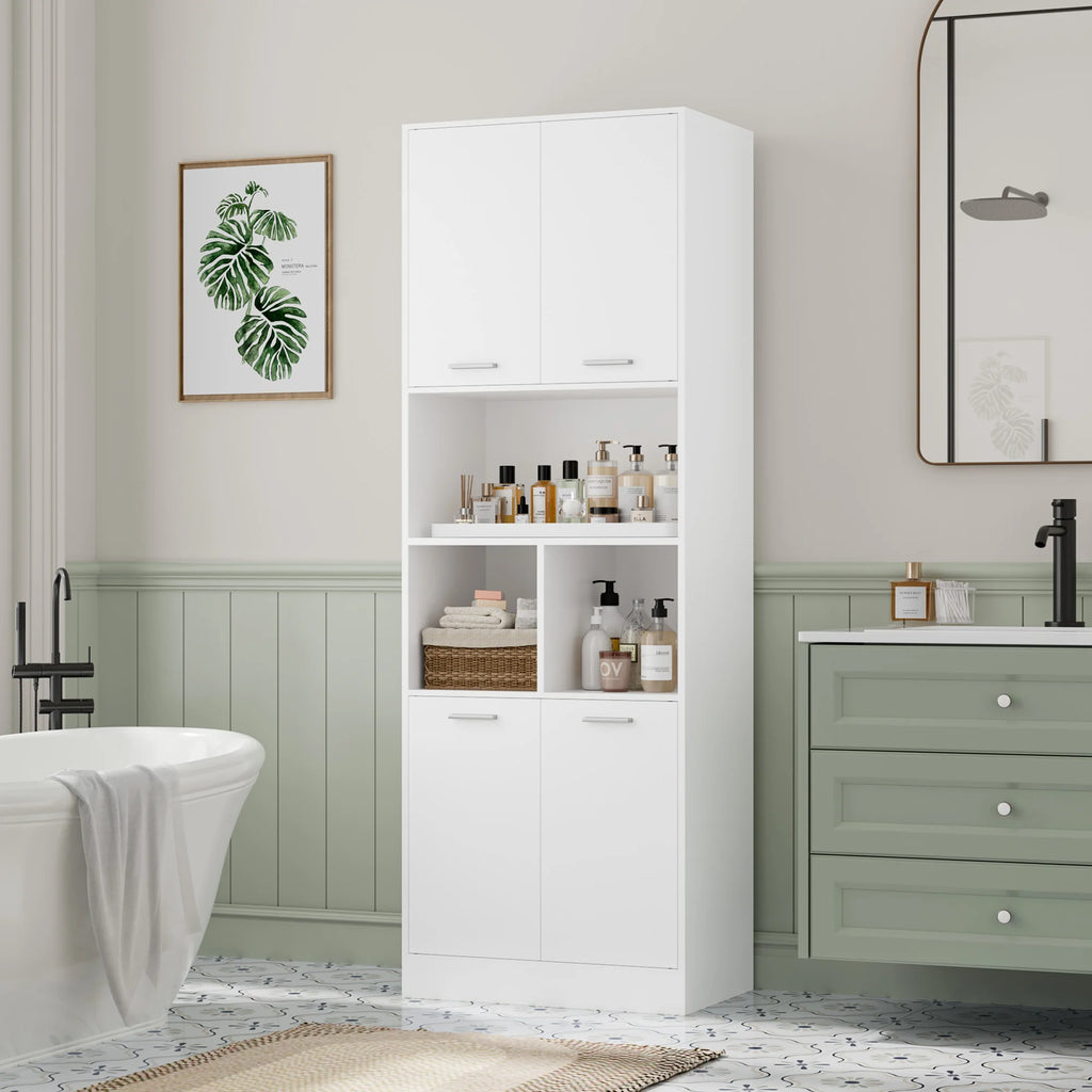Bathroom Tall Cabinets White Tall Storage Cabinet with Doors and Open Shelves Bookcase for Living Room Kitchen180.5X60X40Cm