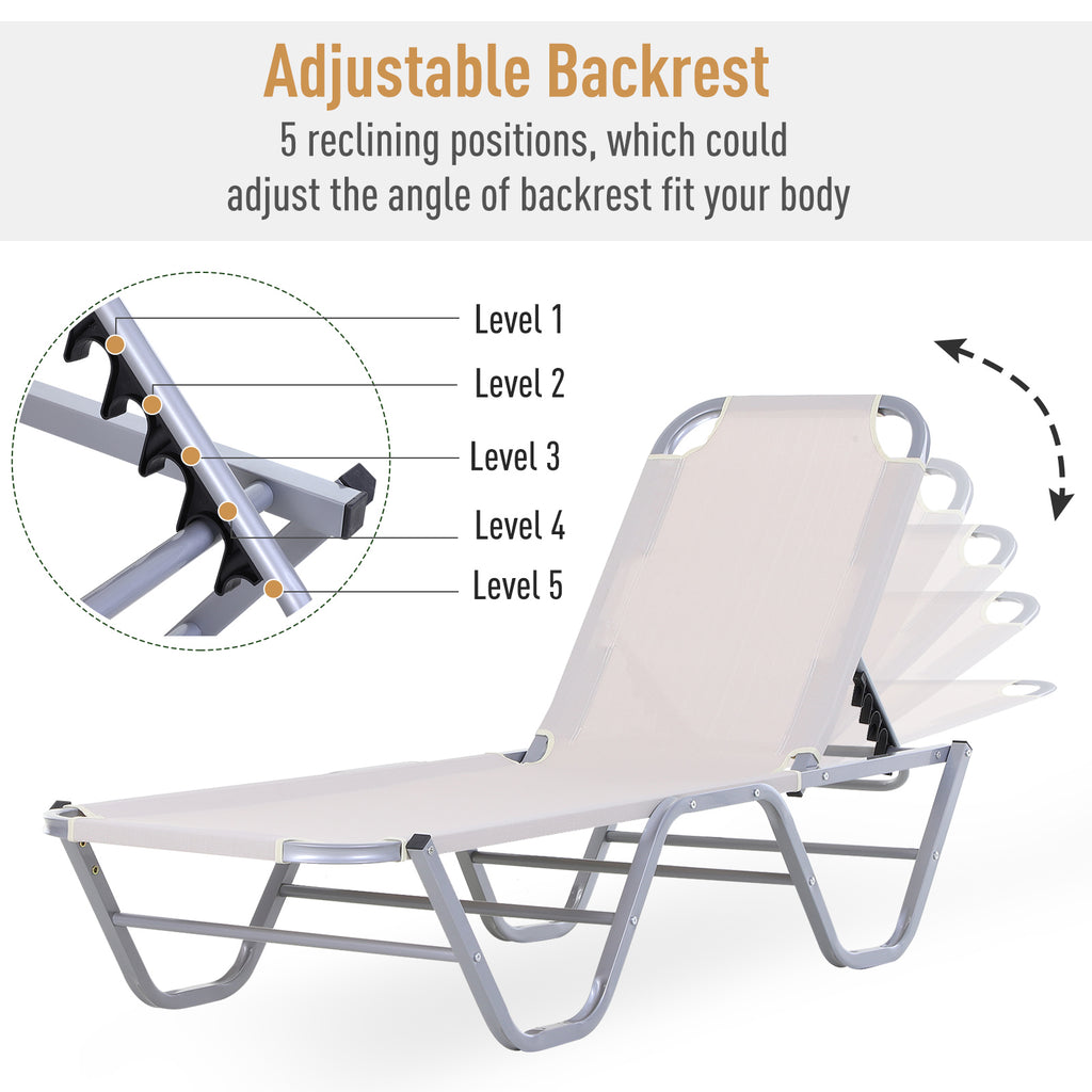Sun Lounger Relaxer Recliner W/ 5-Position Adjustable Backrest Pool Sun Bathing