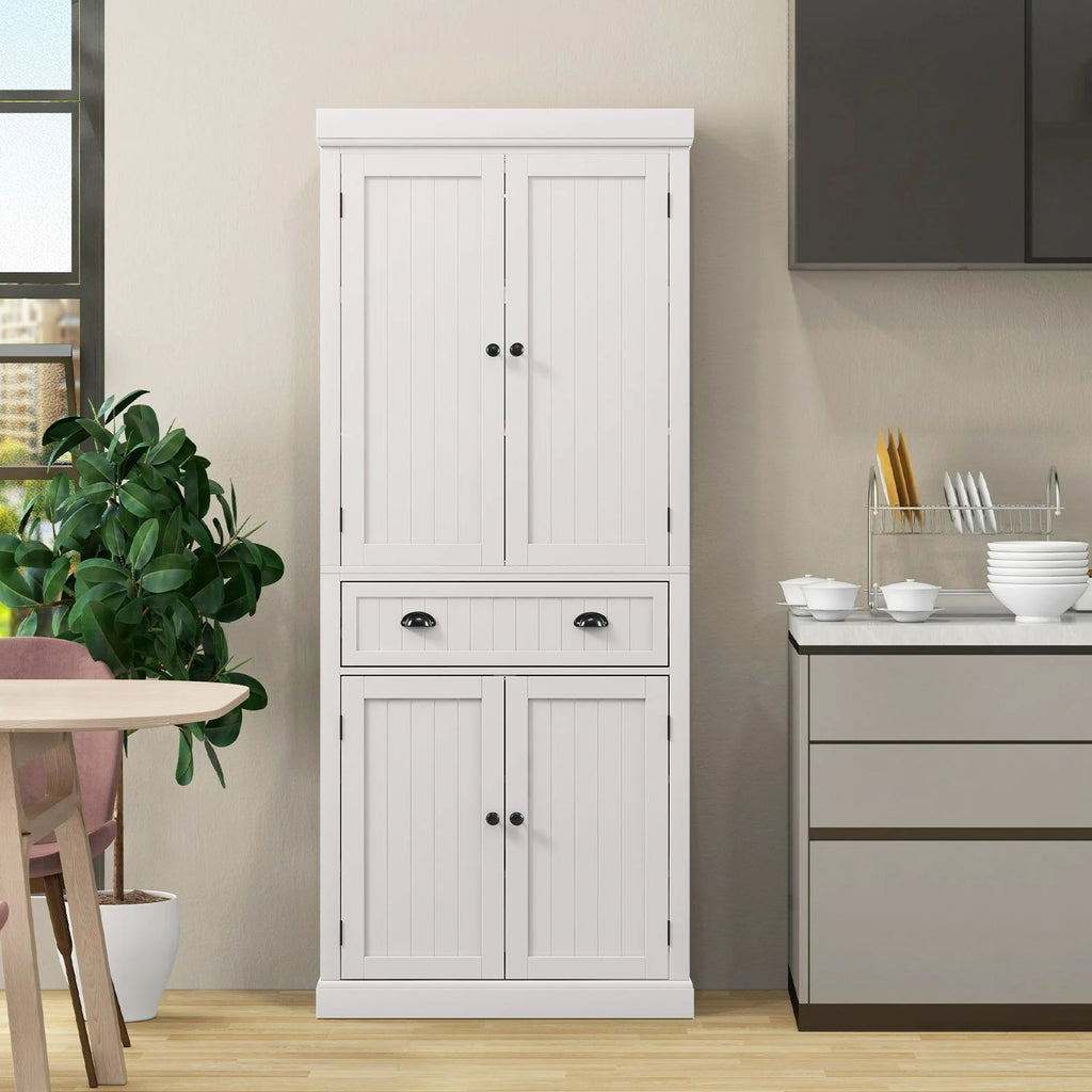 4-Door Tall Kitchen Cupboard Adjustable Shelves and Drawer
