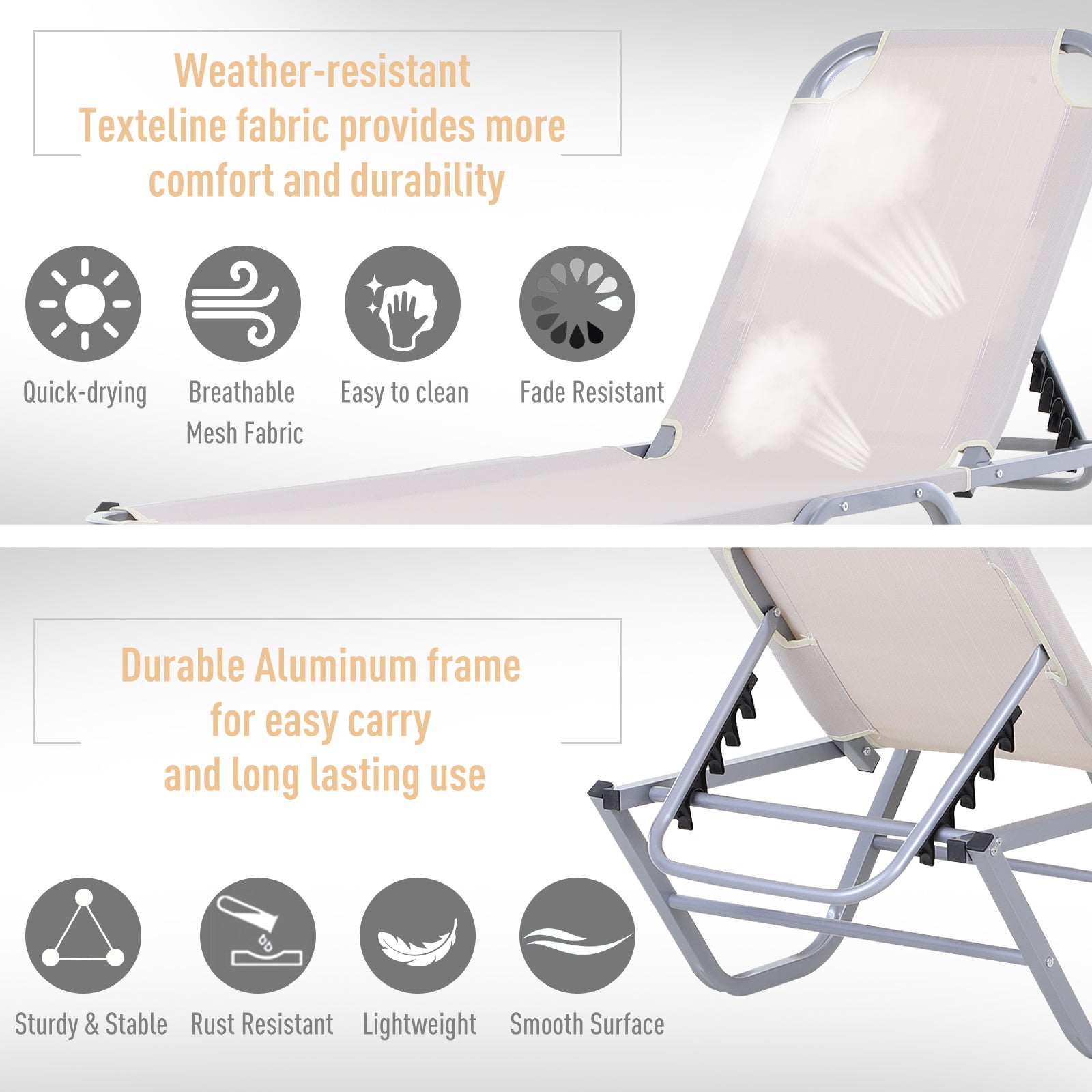 Sun Lounger Relaxer Recliner W/ 5-Position Adjustable Backrest Pool Sun Bathing