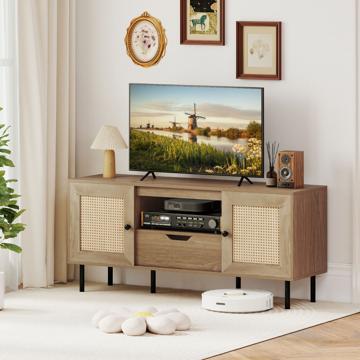 TV Stand for 60 Inch TV with Cabinets and Storage Shelf