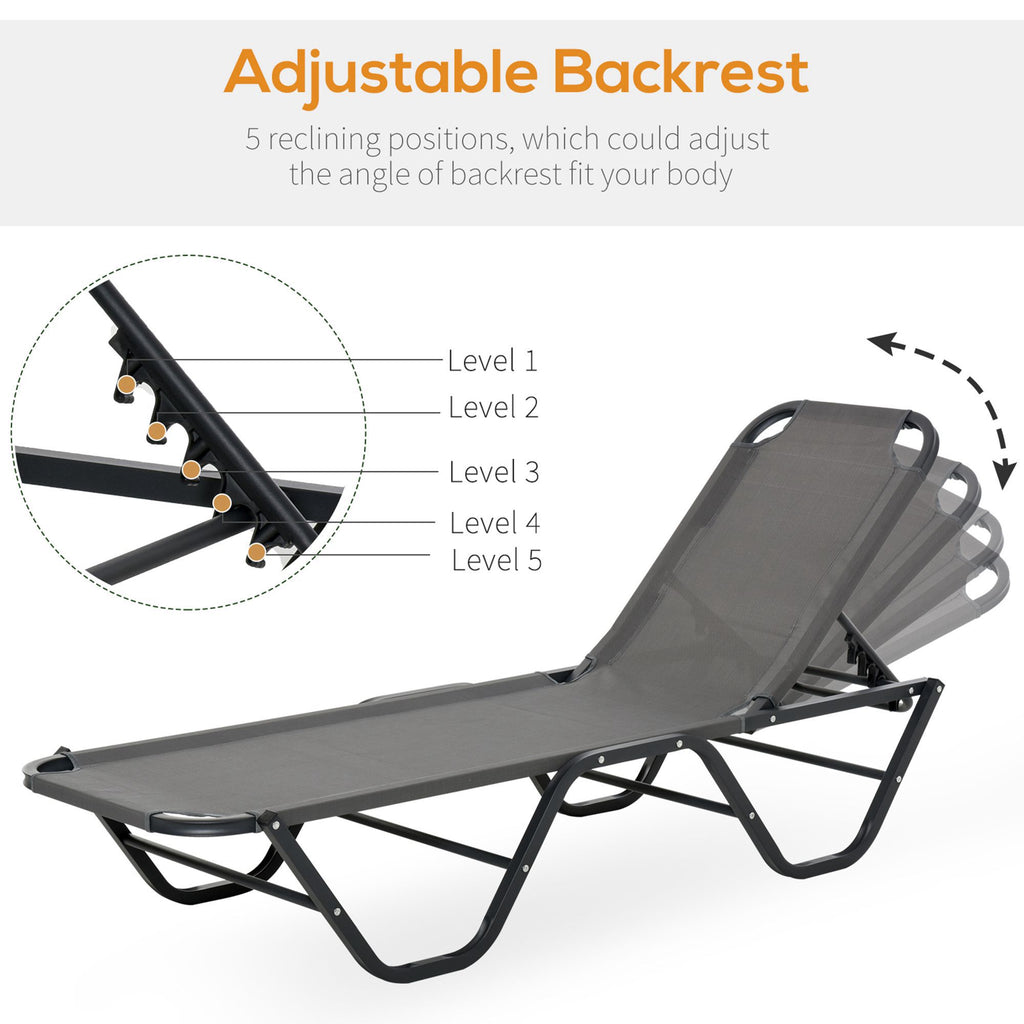 Sun Lounger Relaxer Recliner W/ 5-Position Adjustable Backrest Pool Sun Bathing