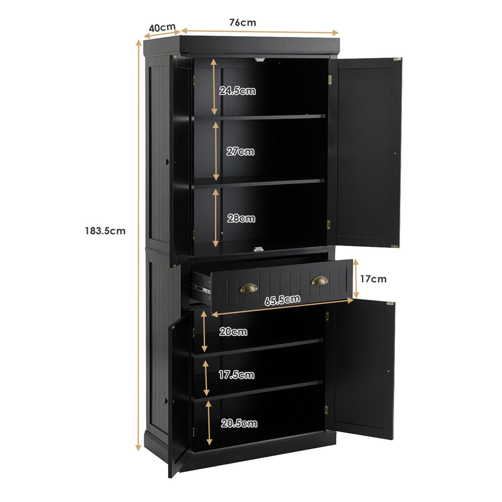 4-Door Tall Kitchen Cupboard Adjustable Shelves and Drawer