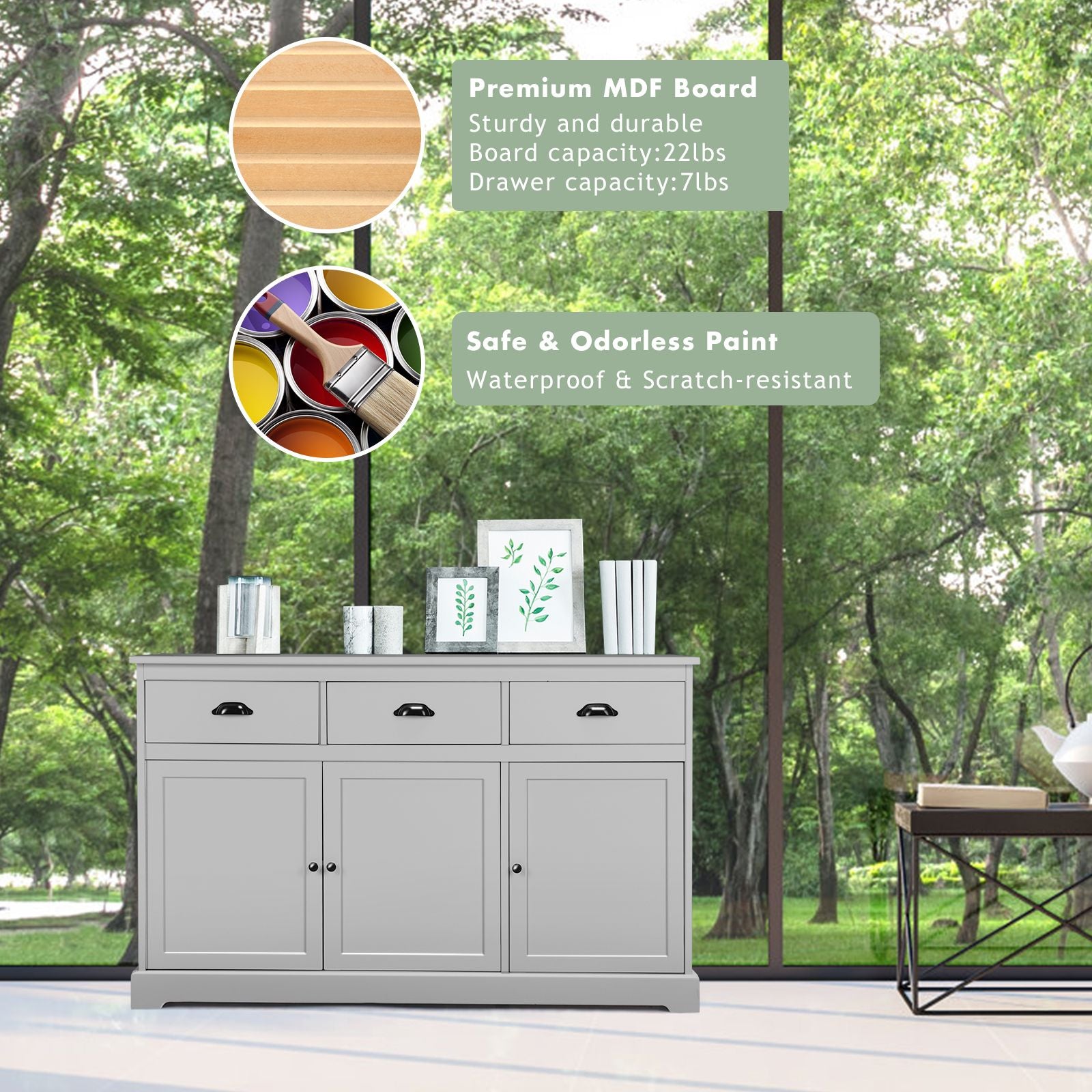 Buffet Sideboard with Cabinets Drawers and Adjustable Shelf