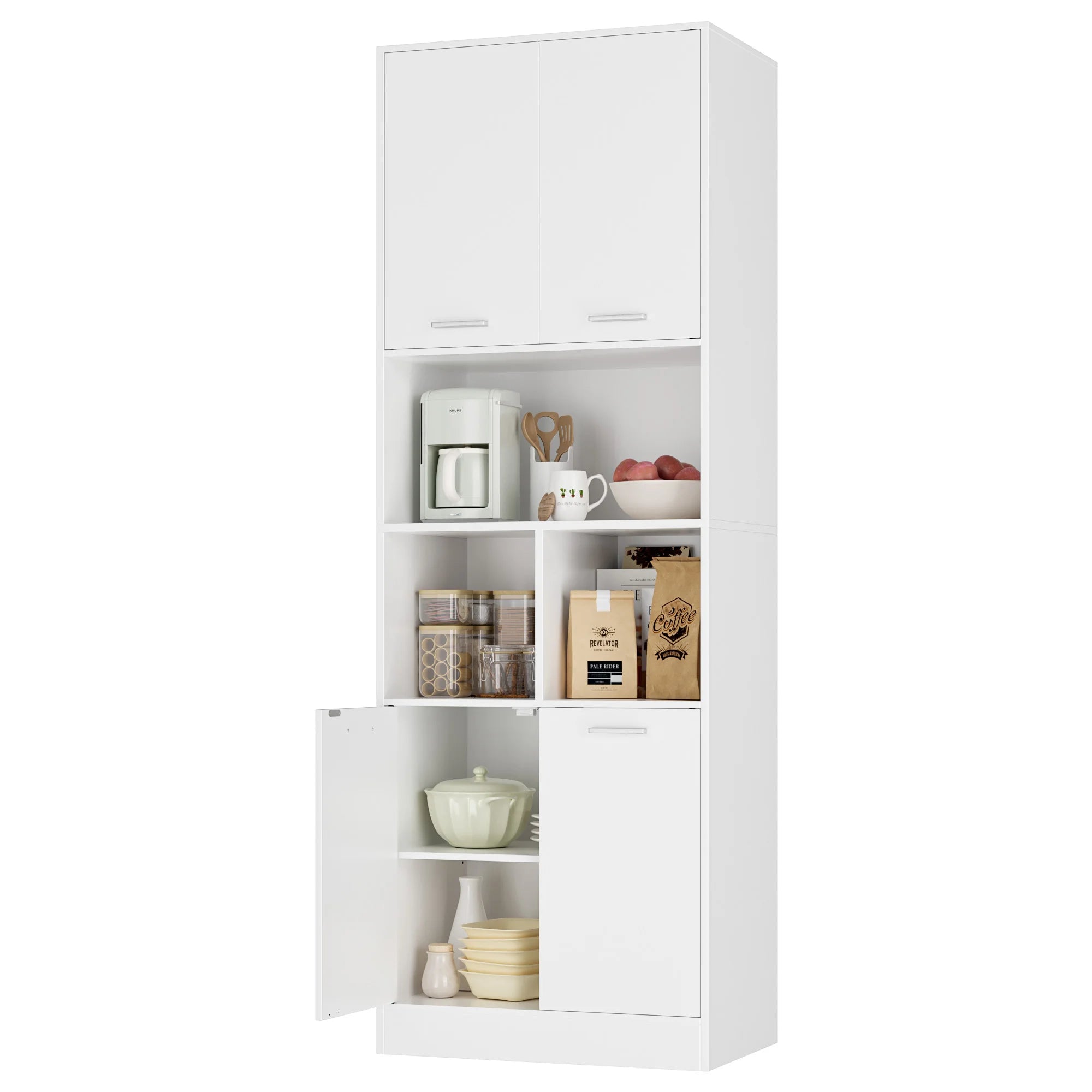 Bathroom Tall Cabinets White Tall Storage Cabinet with Doors and Open Shelves Bookcase for Living Room Kitchen180.5X60X40Cm