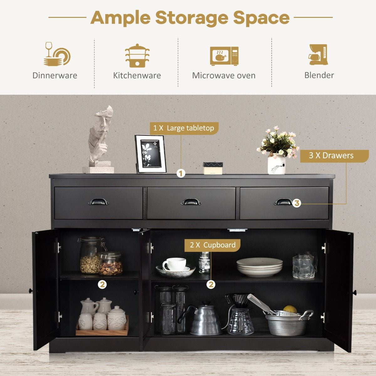 Buffet Sideboard with Cabinets Drawers and Adjustable Shelf
