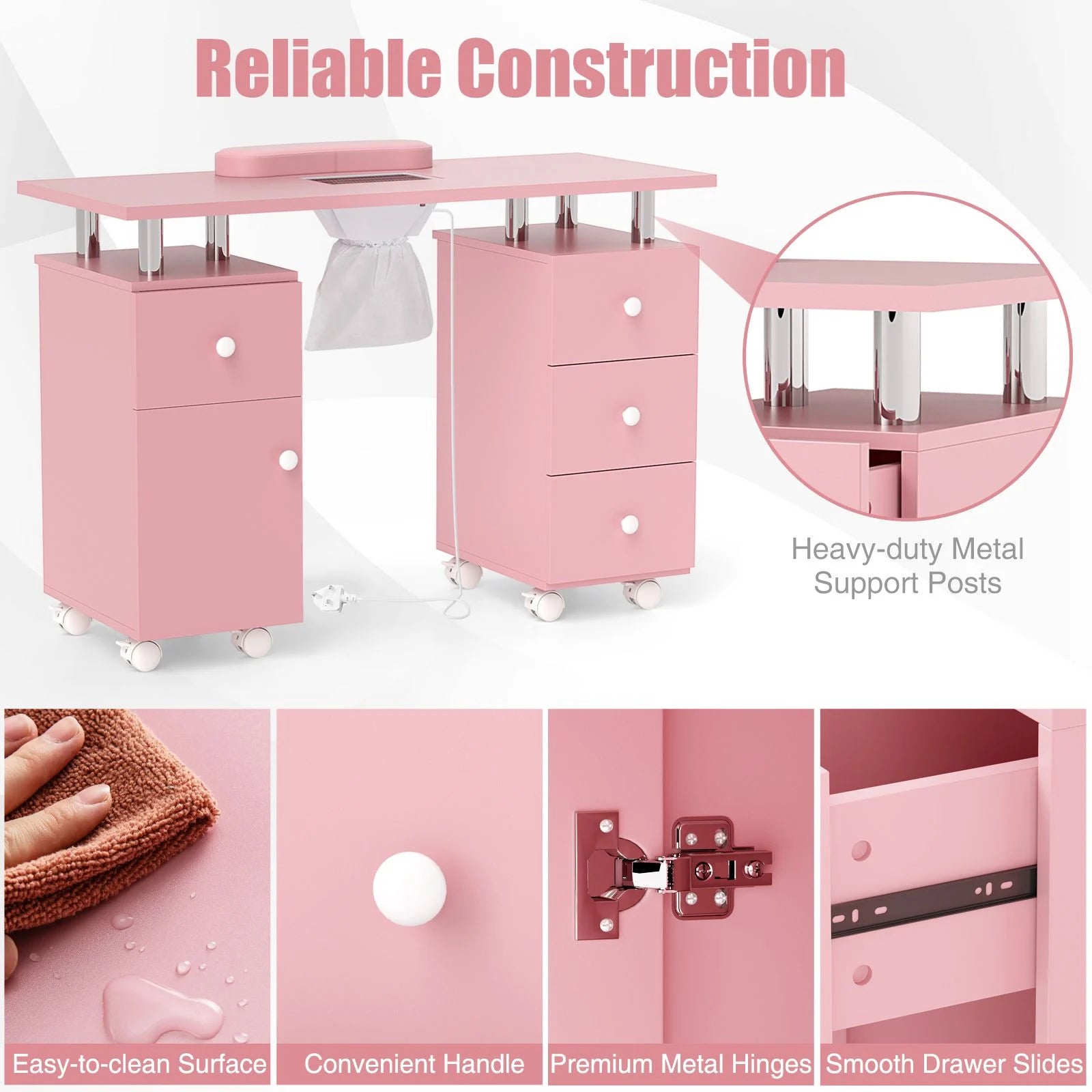 Manicure Table Nail Desk with Electric Dust Collector