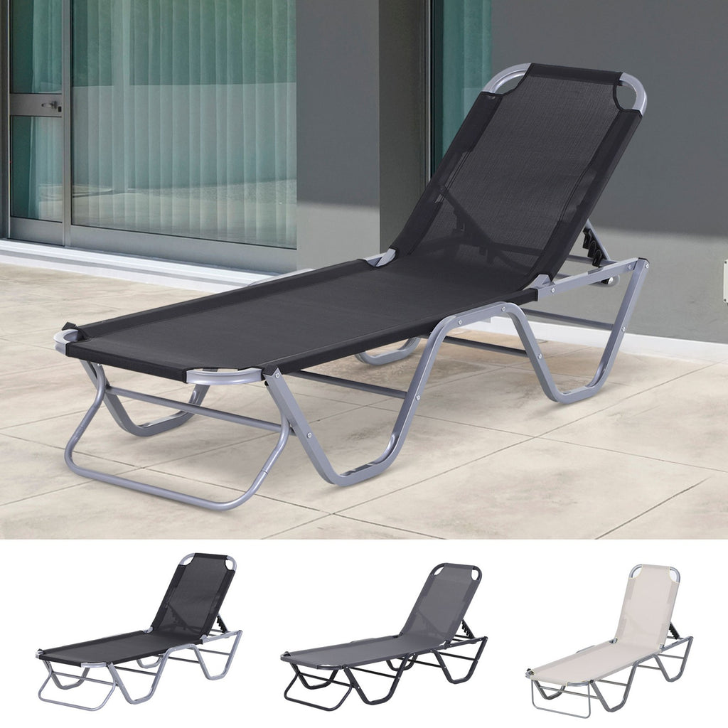 Sun Lounger Relaxer Recliner W/ 5-Position Adjustable Backrest Pool Sun Bathing